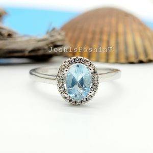 Natural blue topaz white sapphire cocktail ring in sterling silver